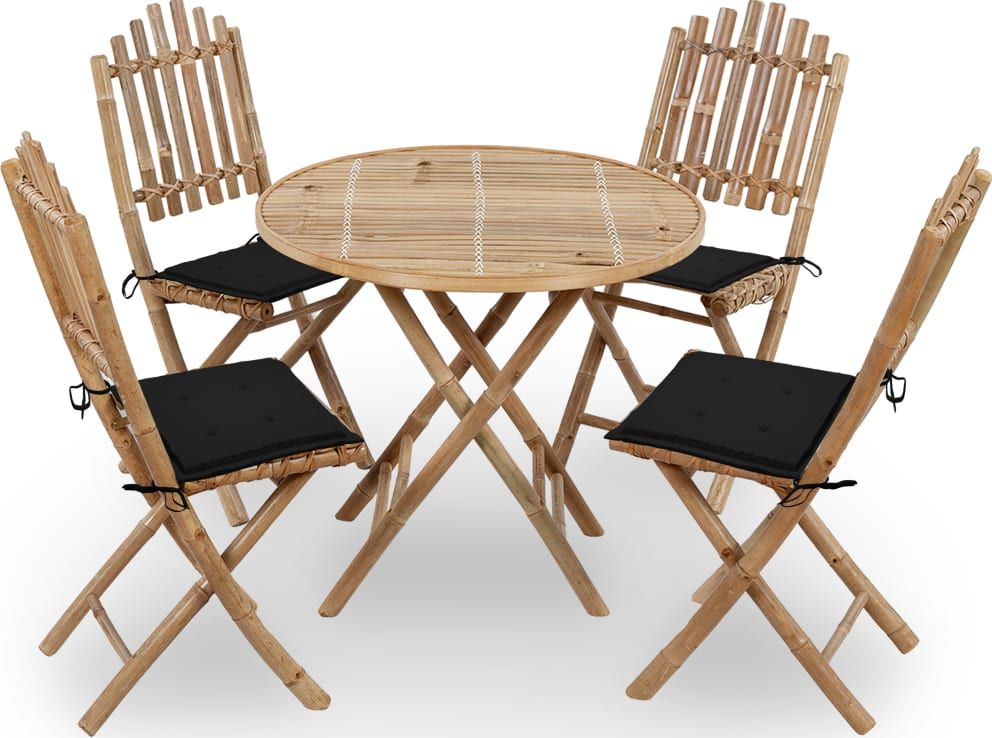 vidaXL Zestaw składanych mebli ogrodowych z poduszkami, bambus 5-cz.