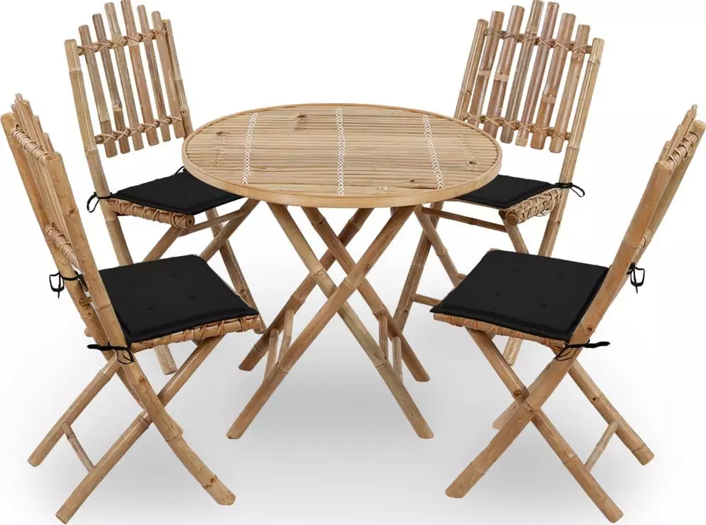 vidaXL Zestaw składanych mebli ogrodowych z poduszkami, bambus 5-cz.