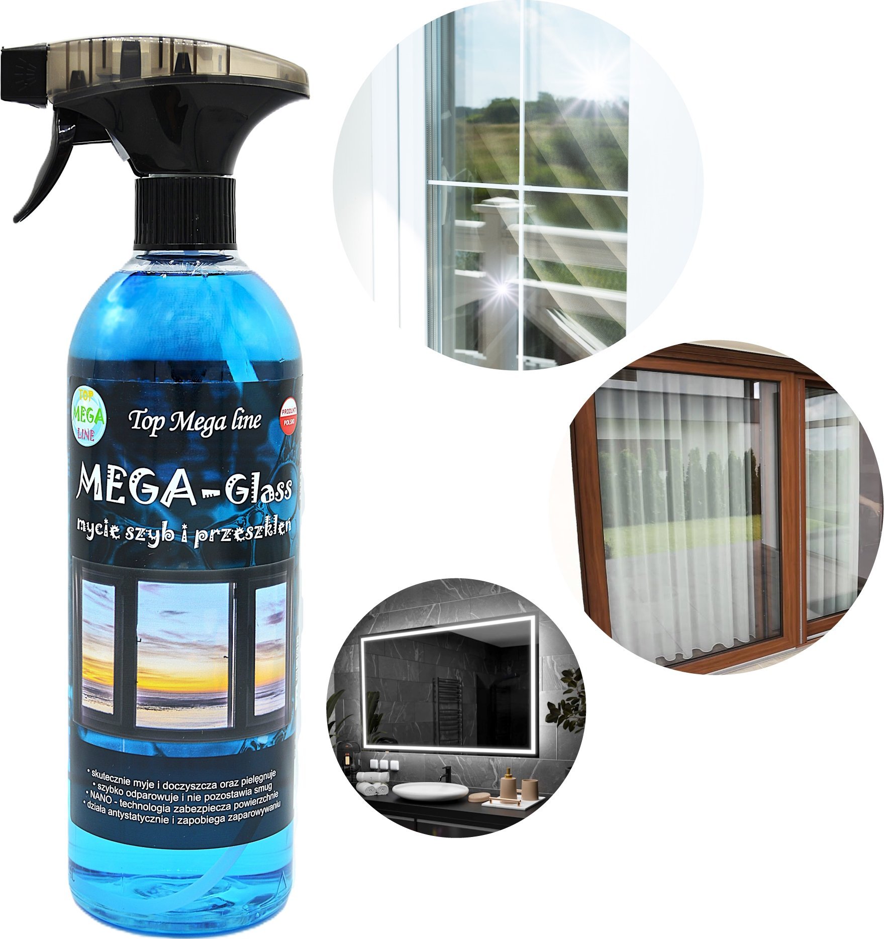 Dolphin PŁYN MEGA GLASS SKUTECZNY PŁYN DO MYCIA SZYB LUSTER SZKŁA ALKOHOL 750ML