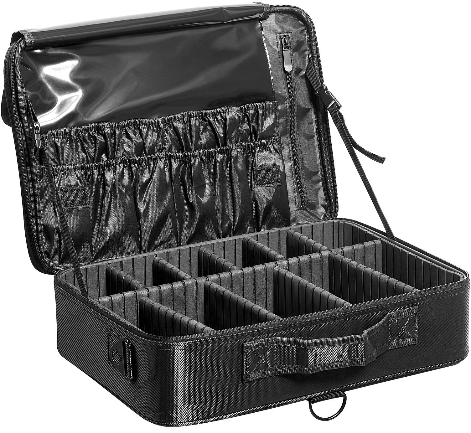 Walizka na makijaż 3-poziomowa wodoodporna profesjonalna czarna organizer