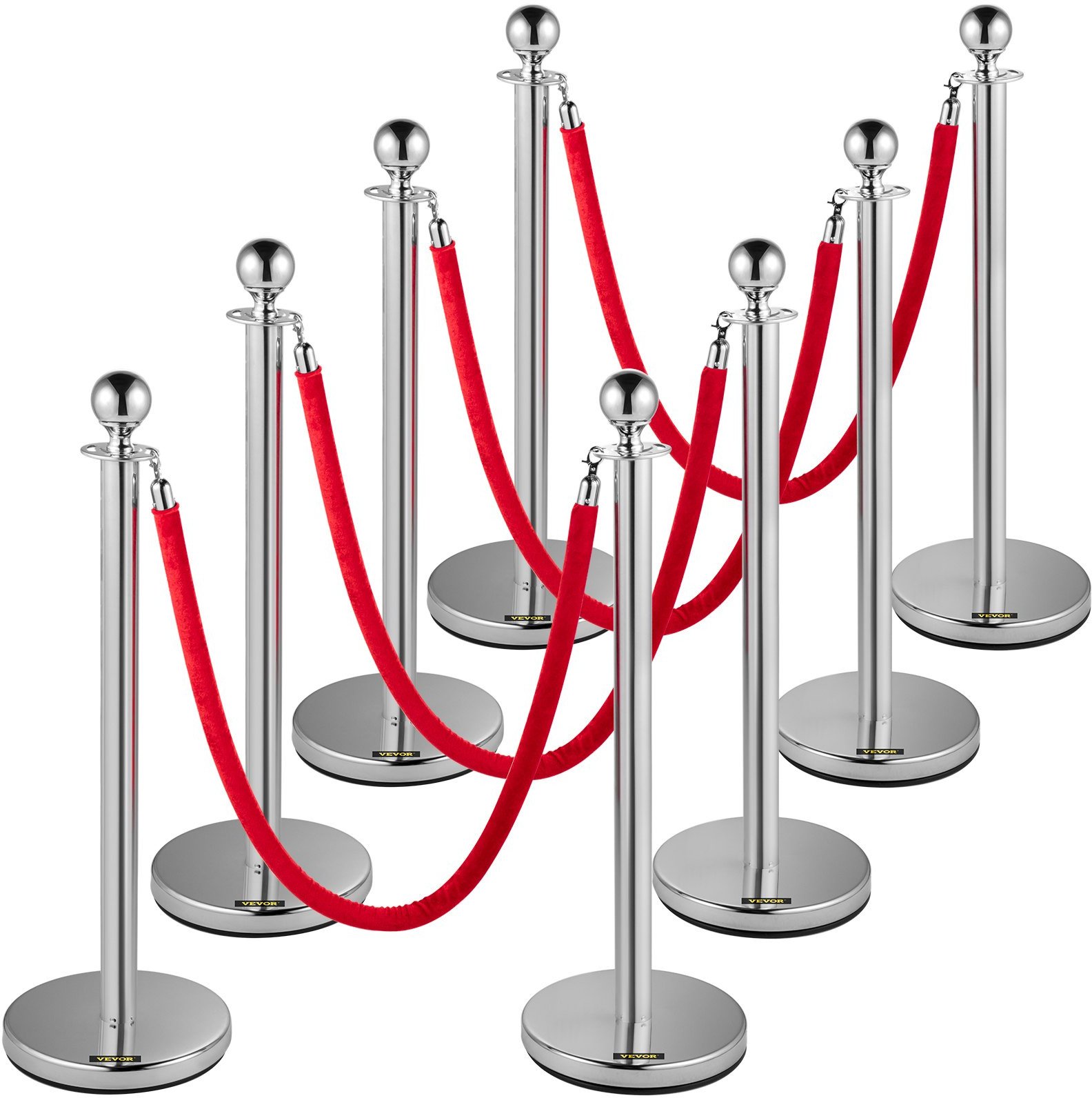 Słupki odgradzające 8 sztuk + liny 1,5m barierka kolejkowa hotelowa srebrne