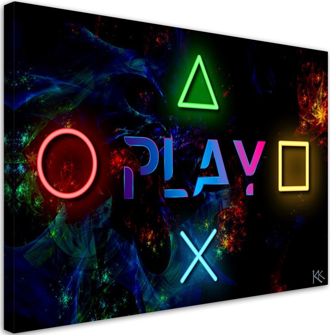 Feeby Obraz na płótnie, Napis play i przyciski do kontrolera - 120x80