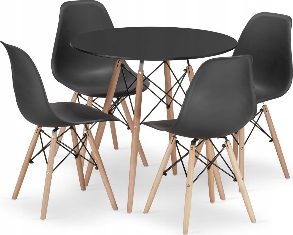 Leobert Zestaw stół okrągły TODI 80cm czarny + 4 krzesła OSAKA czarne