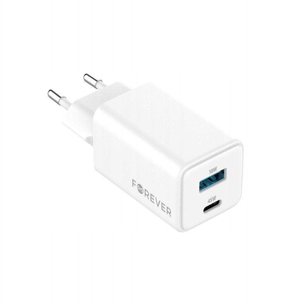Forever ładowarka sieciowa GaN PD QC TC-08-45AC 1x USB-C 1x USB 45W biała