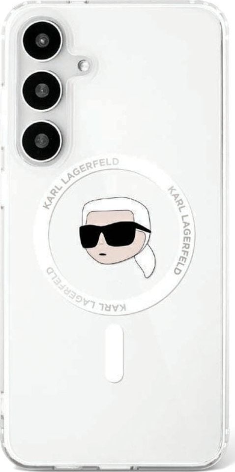 Etui Karl Lagerfeld Button Karl Head Printed Logo MagSafe Samsung Galaxy S25 biały