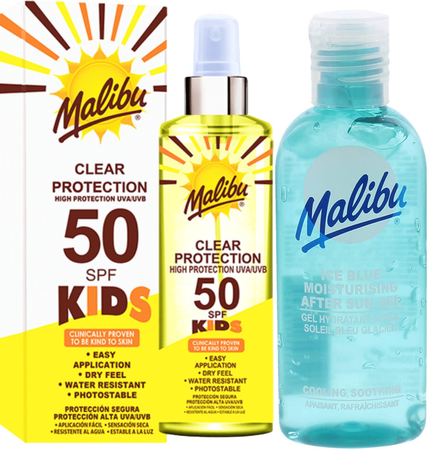 Malibu Bezbarwny Spray Dla Dzieci SPF50 250ml + Żel Po Opalaniu 100ml