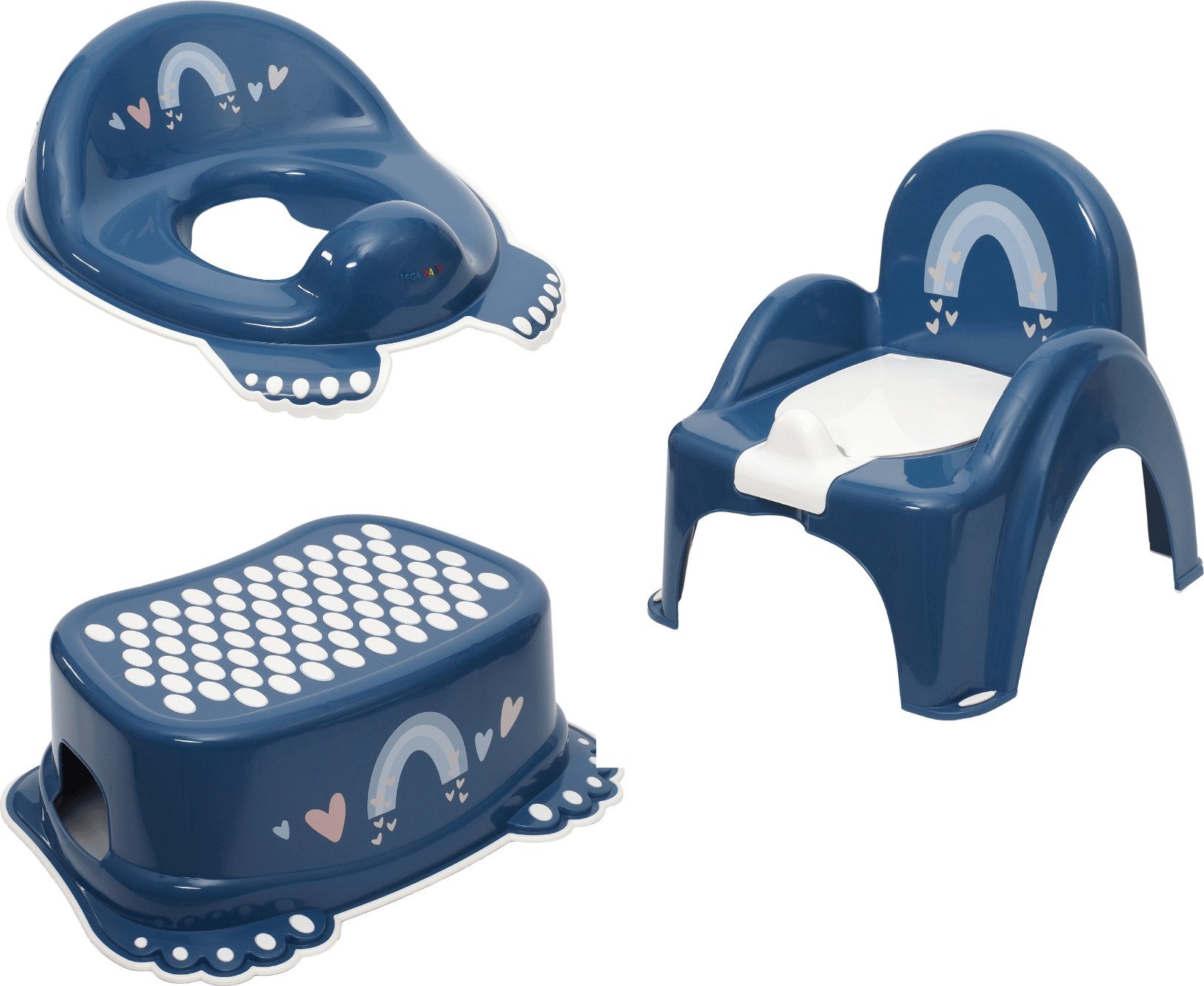 Tega Baby Nocnik Krzesełko Grający Podnóżek Nakładka Tęcza Granatowy
