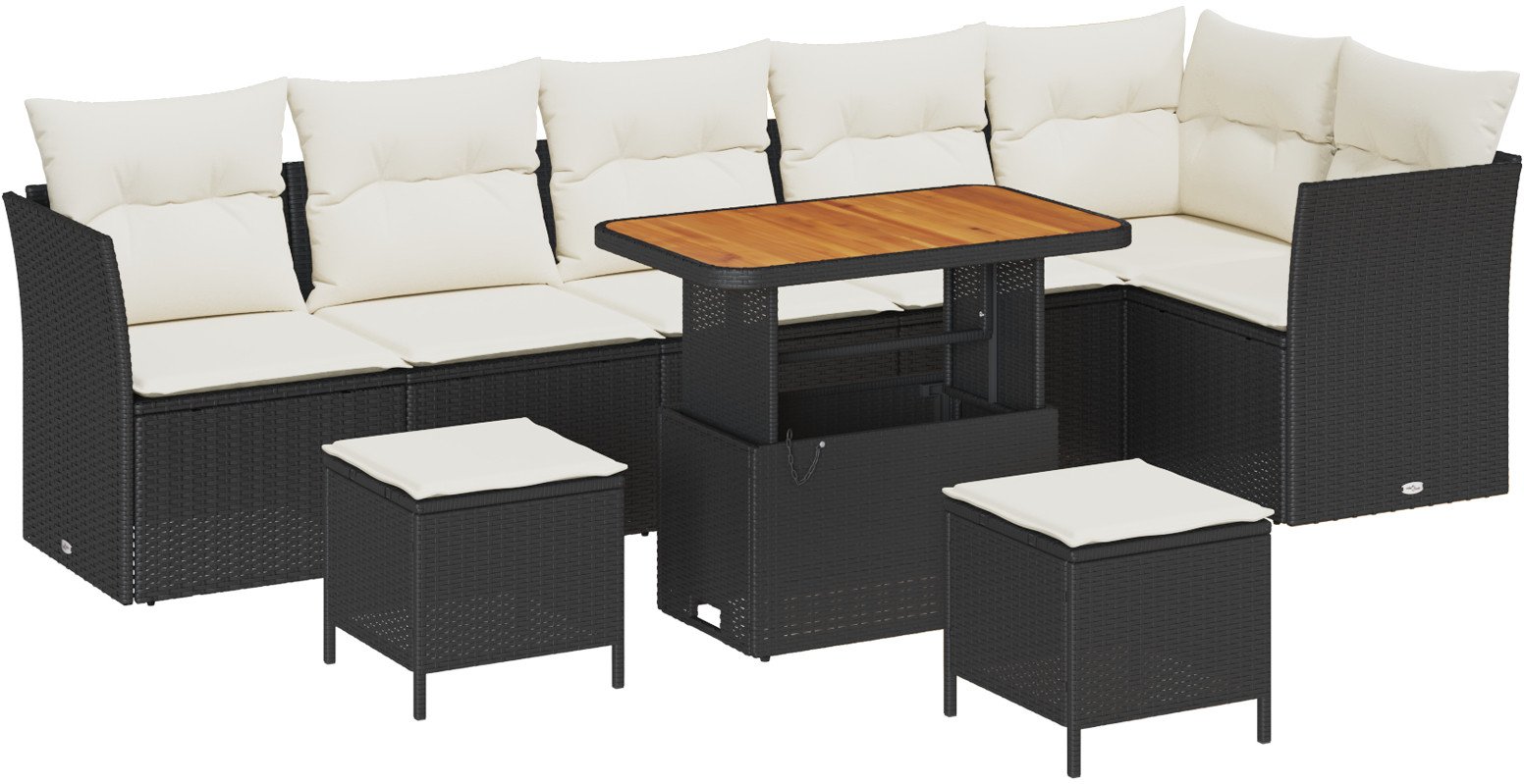 vidaXL 9-częściowy zestaw sof ogrodowych z poduszkami Czarny Polirattan Akacja, vidaXL 3-częściowy zestaw jadalny z poduszkami Czarny Polirattan Akacj