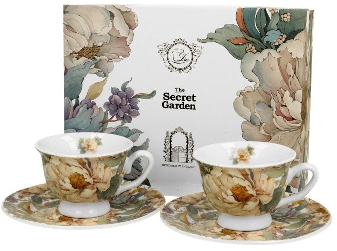 Zestaw 2 filiżanek do espresso 100 ml + spodki Peony White