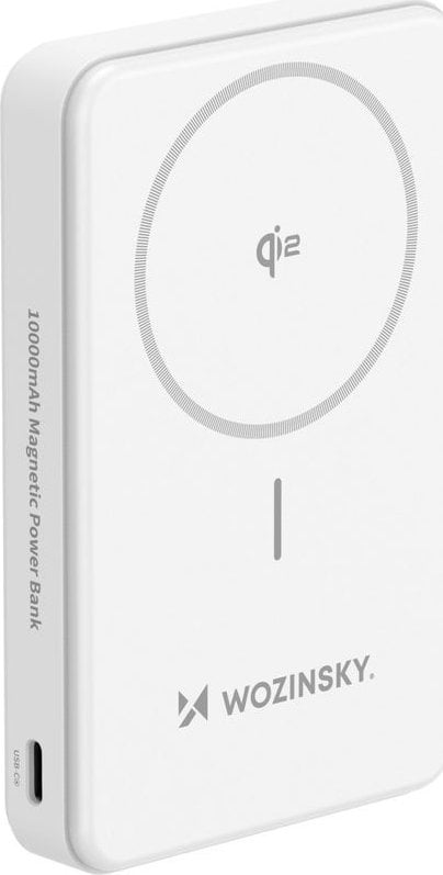 Powerbank Wozinsky WLWP-10KA0Y3WS 22,5W PD Qi2 10000 mAh, z podstawką, 1x USB-A, 1x USB-C - biały