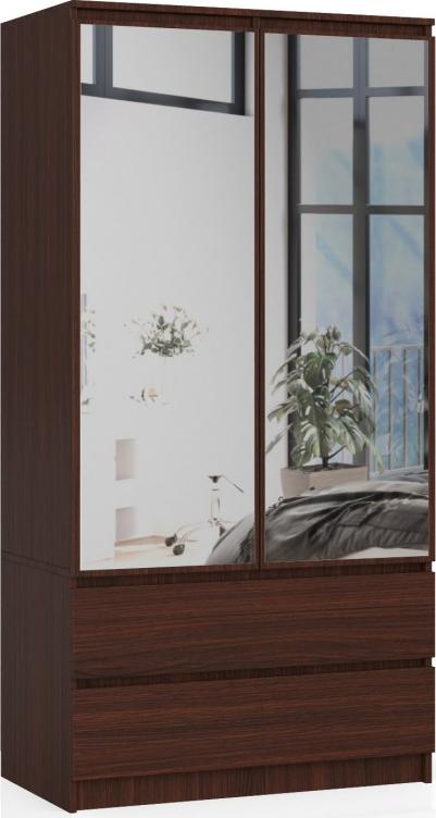 Fabryka Mebli Akord SZAFA S 90 cm 2 DRZWI 2 SZUFLADY 2 LUSTRA WENGE