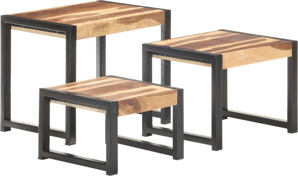 vidaXL 3 stoliki wsuwane drewno wykończone na sheesham VidaXL