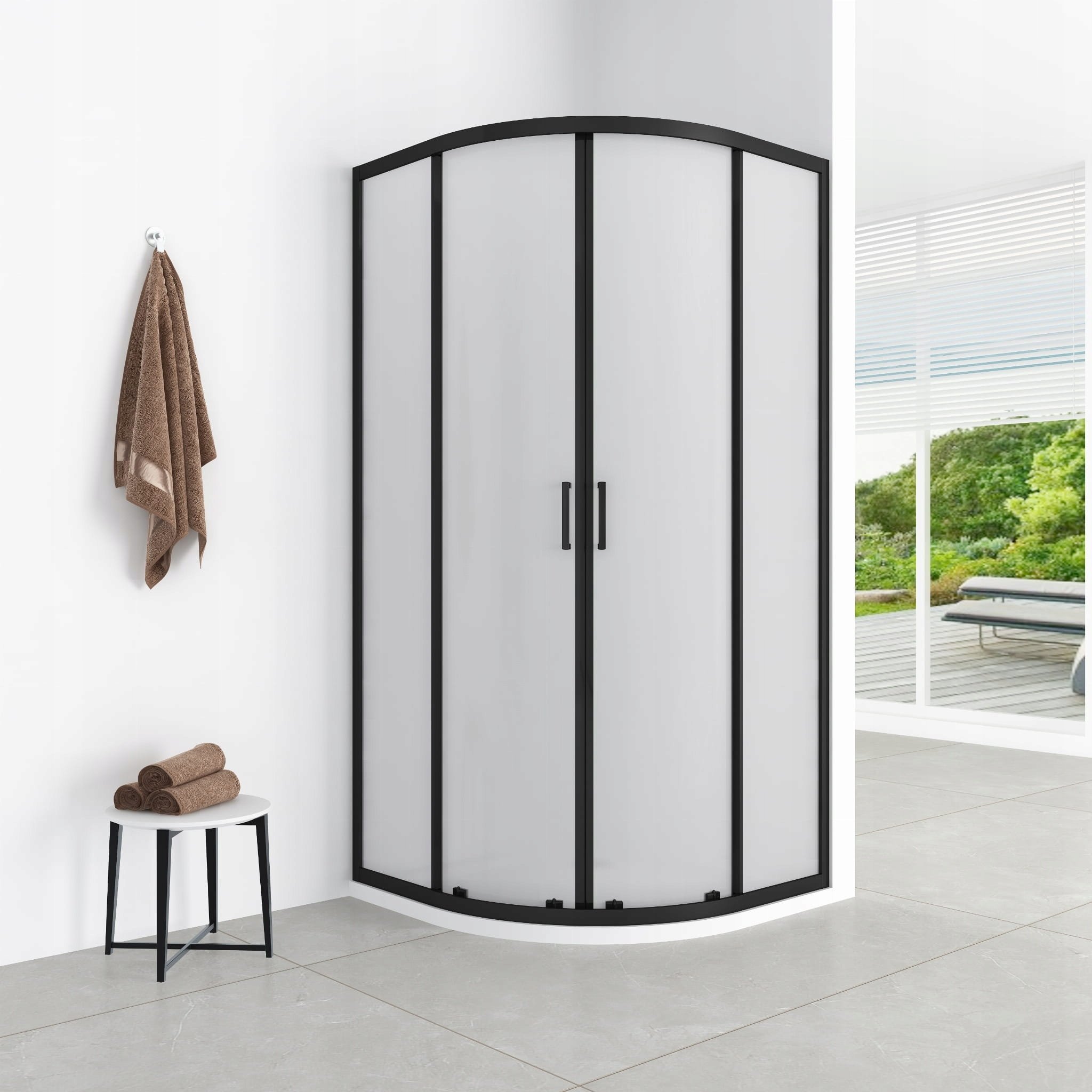 AQ.100-501108 / AQUAFORM / AZUL / KABINA PÓŁOKRĄGŁA 90/185 BLACK MATT, SZKŁO MROŻONE FABRIC 5MM EASY CLEAN /