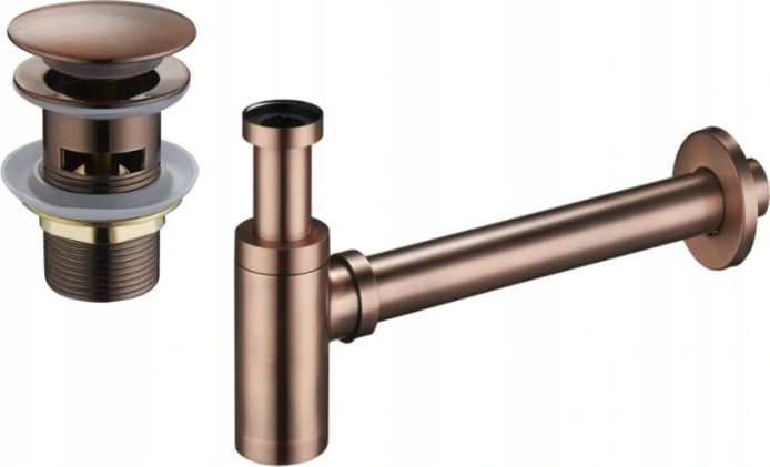 Syfon Mexen Mexen półsyfon umywalkowy okrągły z korkiem klik-klak, z przelewem, mosiądz antyczny - 7992050-45