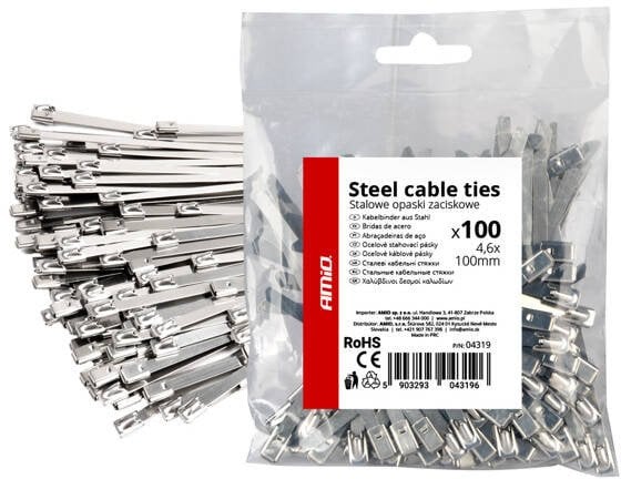 Opaski zaciskowe metalowe ze stali nierdzewnej 4.6x100mm 100 szt. amio-04319