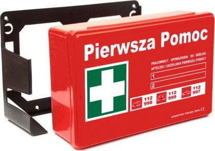 Polska Firma Apteczka pierwszej pomocy Ap Din 13164 Plus w pudełku ze stelażem