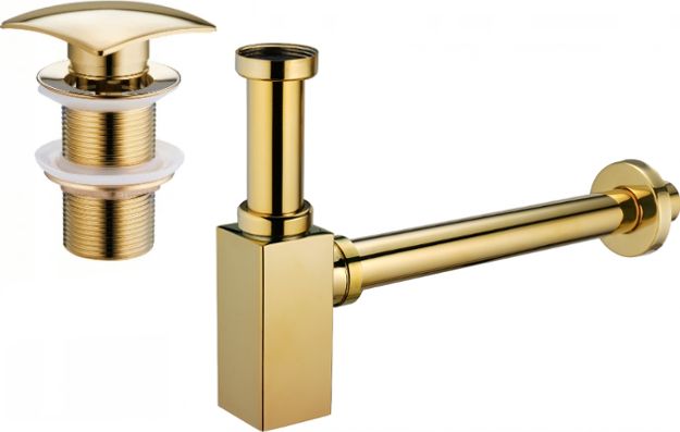 Syfon Mexen Mexen półsyfon umywalkowy kwadratowy z korkiem klik-klak, bez przelewu, złoty - 7991660-50