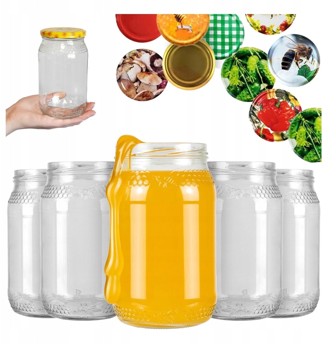 48x Słoik 900 ml PSZCZOŁA PLASTER MIODU z zakrętką fi82 na MIÓD słoik 0,9L