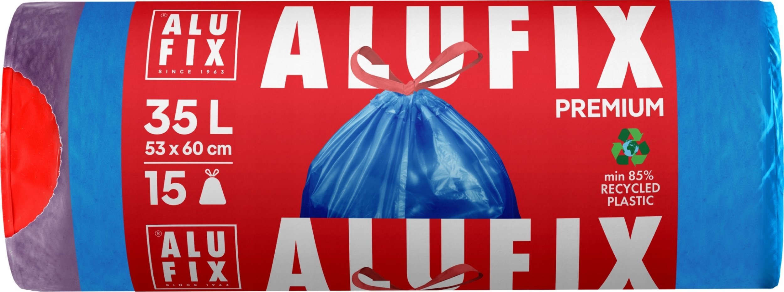 Worki na śmieci ALUFIX, z taśmą ściągającą, LDPE, 35l, 15 szt., niebieskie