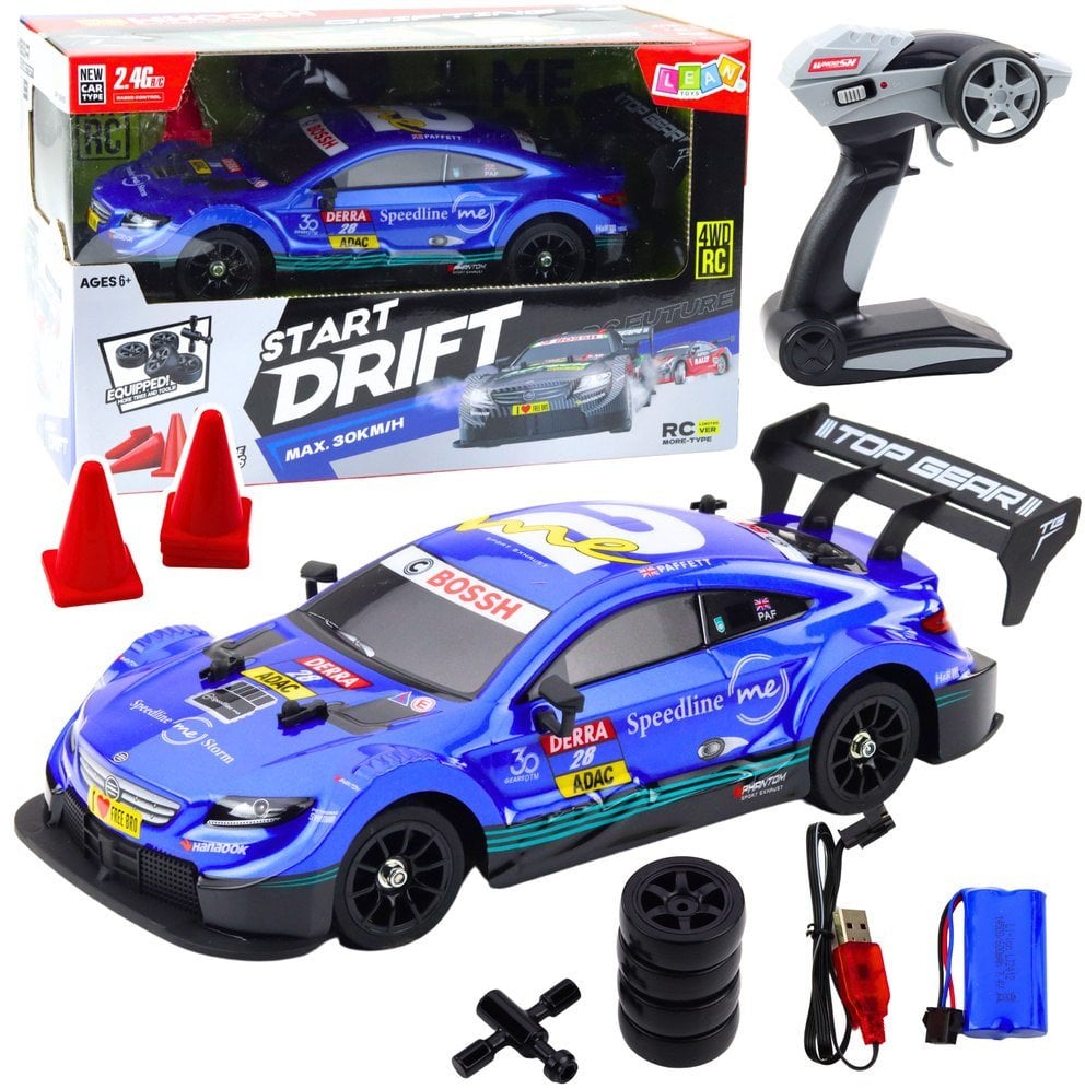 Samochód Wyścigowy Auto Do Driftu RC Niebieskie 30km/h 1:16 LEAN Toys