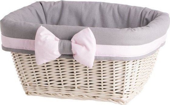 WickerPL Wiklinowy Wybielany Kosz z Obszyciem 38x28 H20 cm