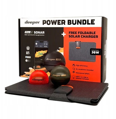 Deeper CHIRP+3 sonar +36W foldable solar charger power bundle