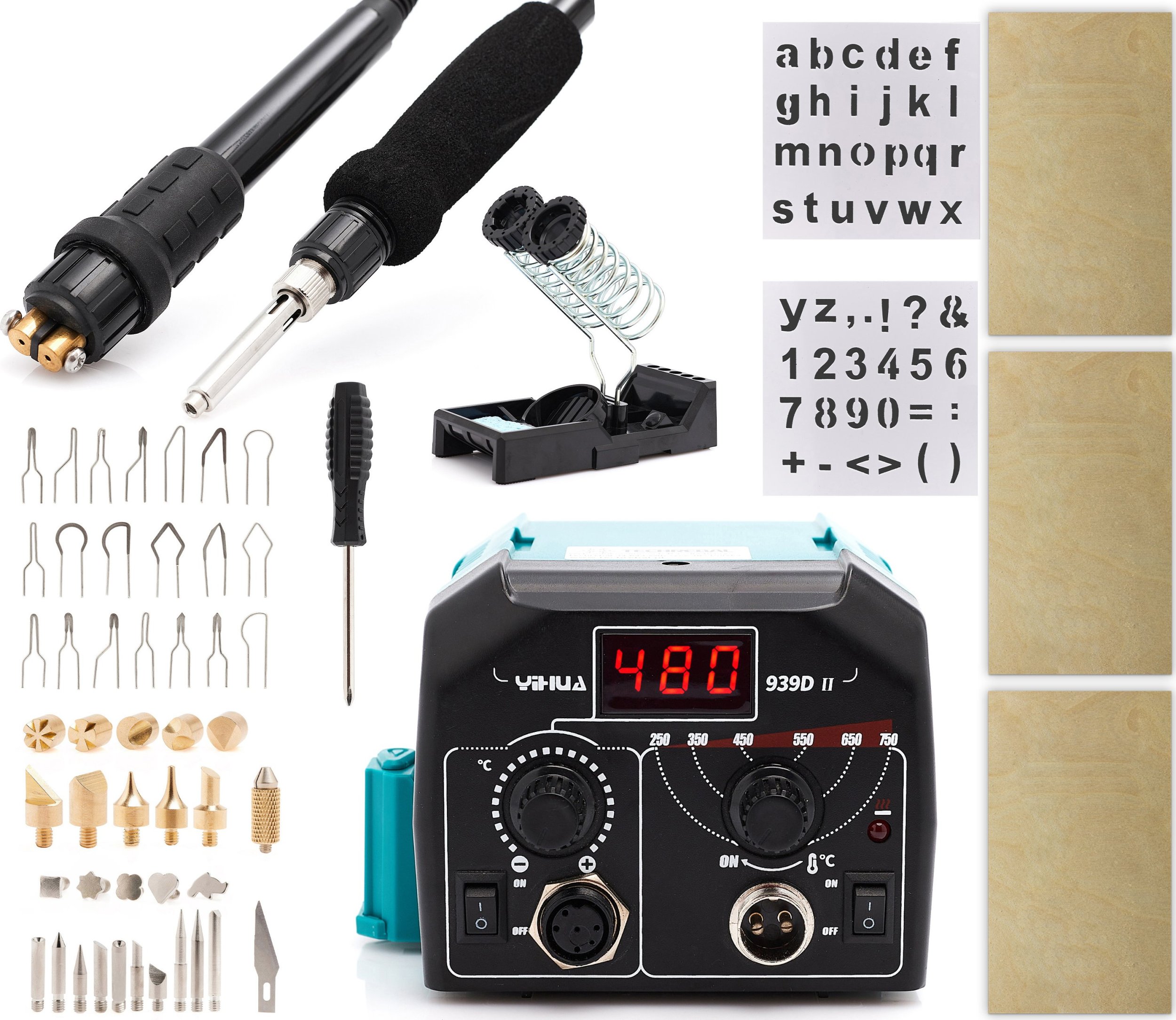 Wypalarka do drewna 2 Kolby Druty Yihua 939D-II Szablony Groty Zestaw