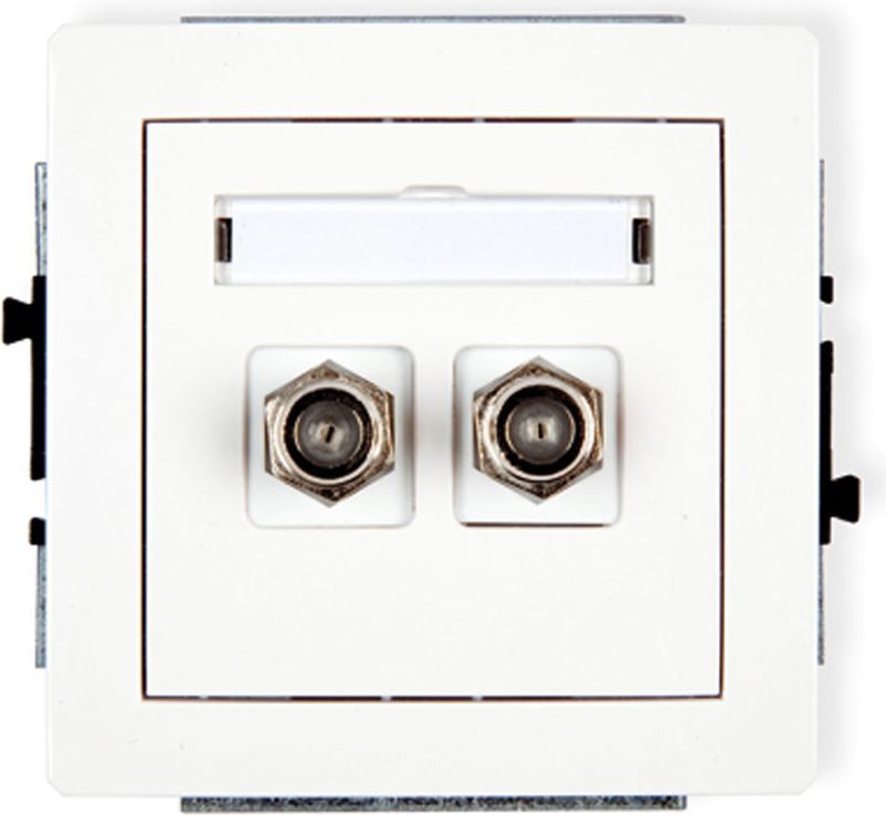 Karlik DECO gniazdko podtynkowe antenowe podwójne typu F niklowane białe (DGF-2)