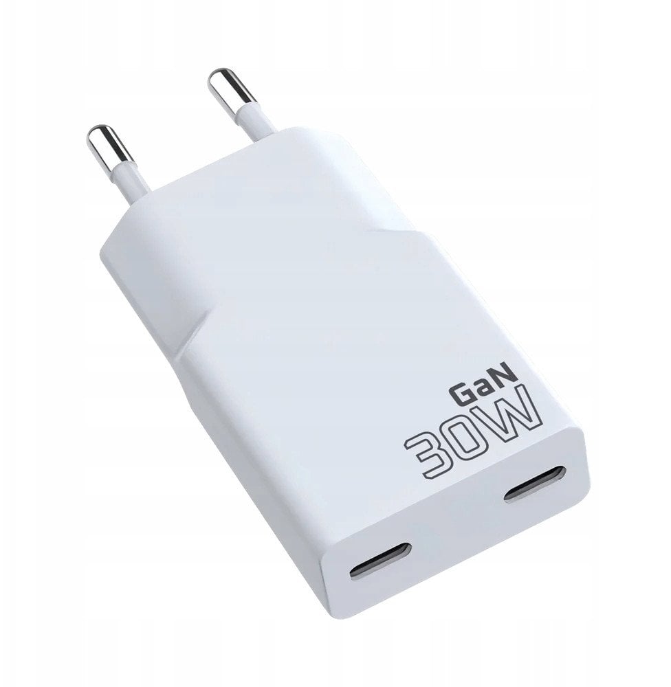 Ładowarka sieciowa 2 x USB-C Quick Charge 4+ 30W SUPER SLIM biała