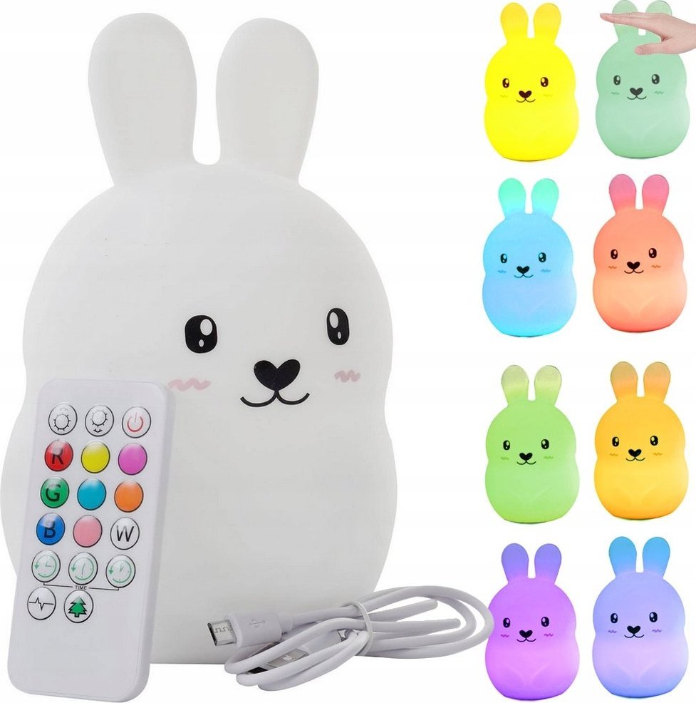 Verk LAMPKA NOCNA DLA DZIECI LED KRÓLIK DOTYK RGB PILOT
