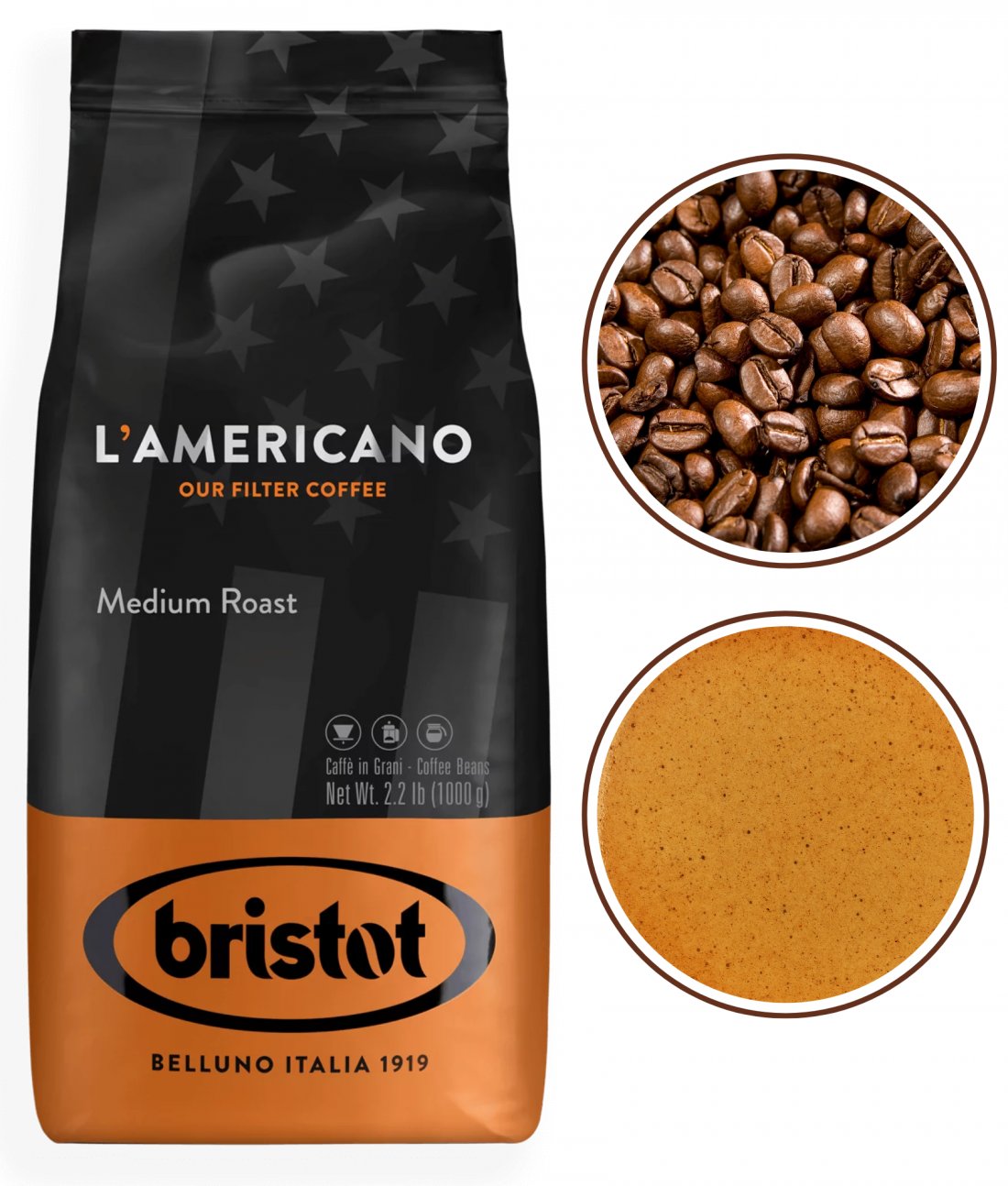 Bristot L'americano kawa ziarnista medium roast średnio palona 1kg