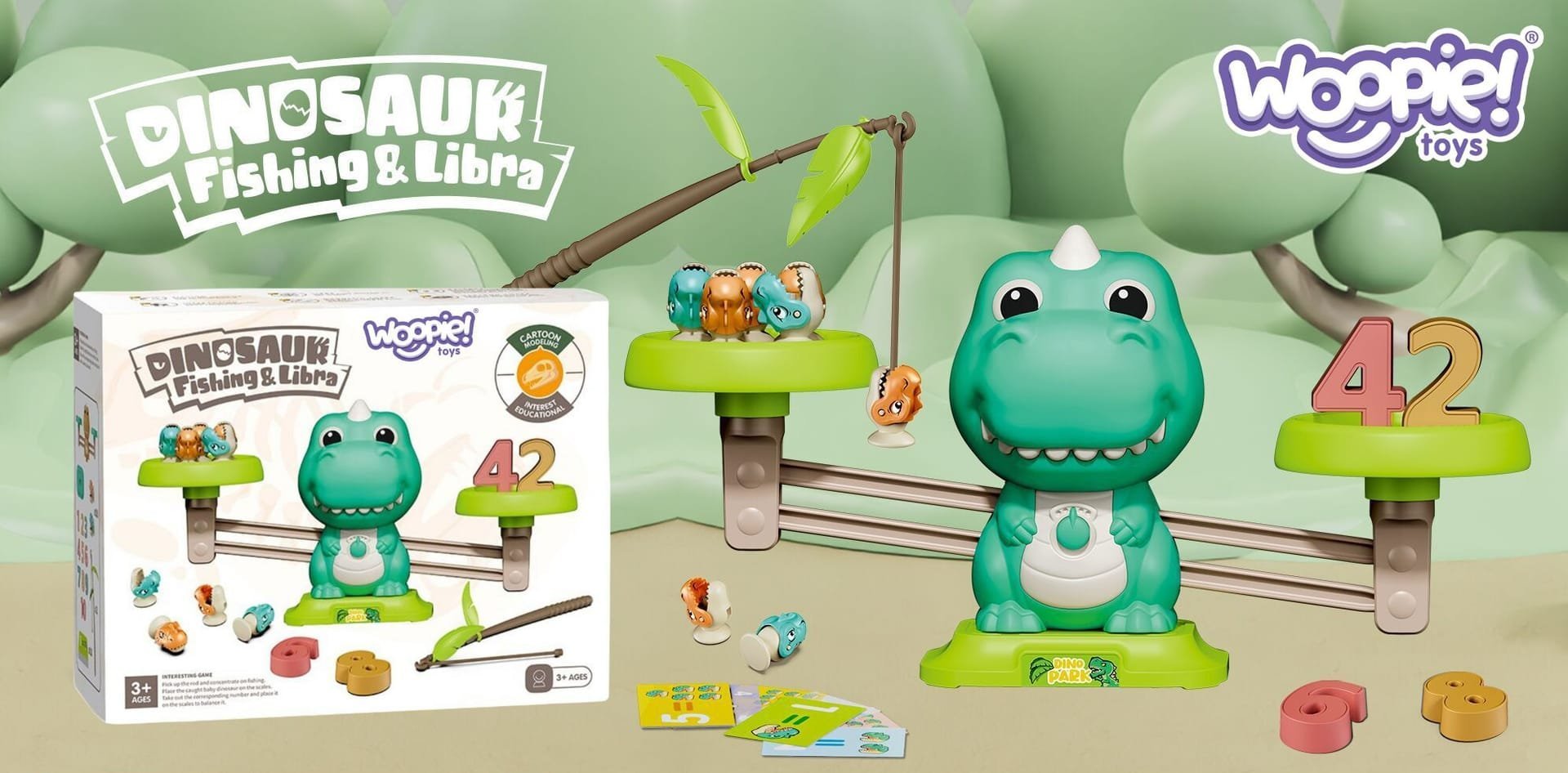 Woopie WOOPIE Waga Szalkowa Równoważnia Gra Łowienie Dinozaurów Rybek Nauka Liczydło