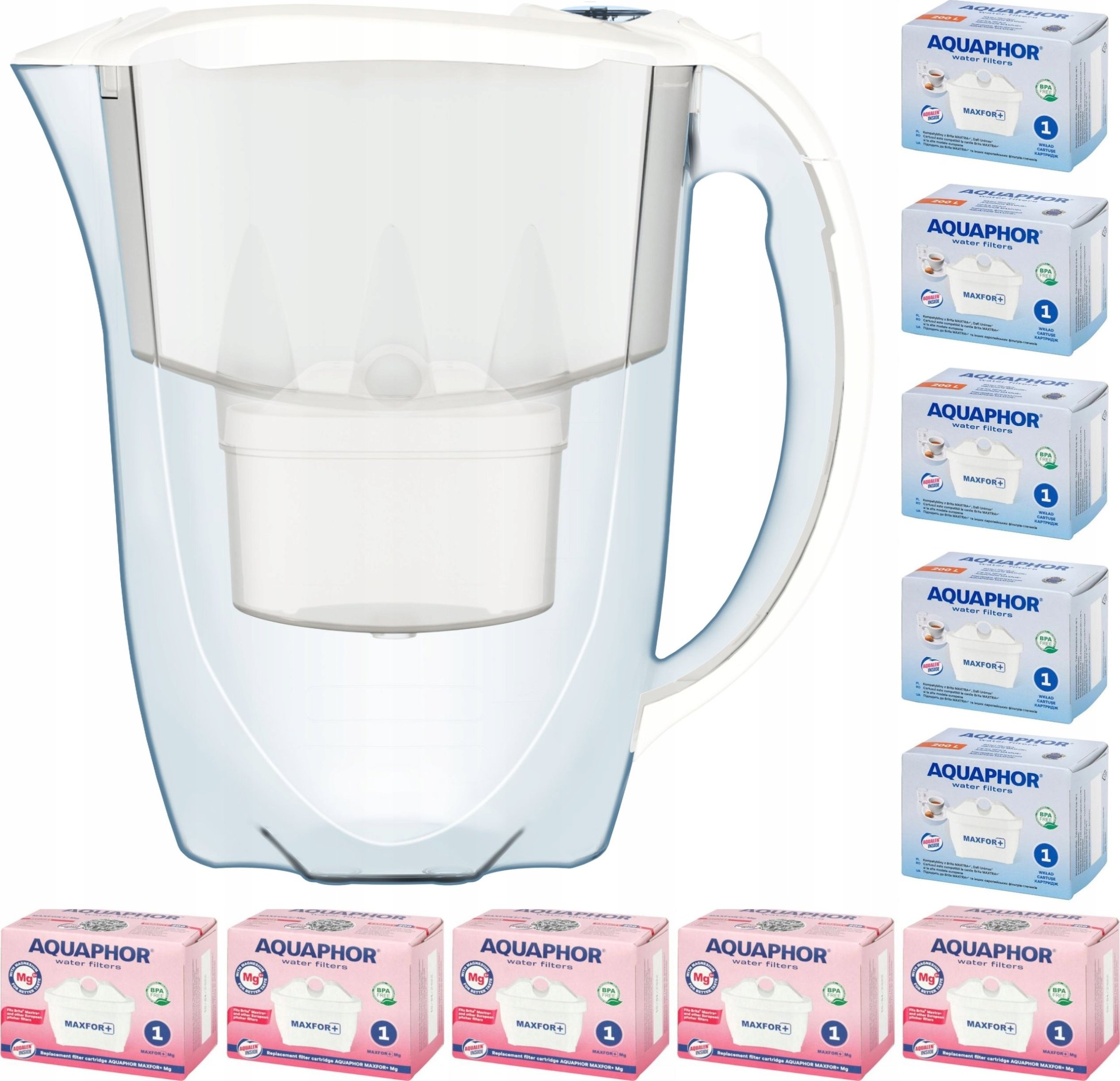 Dzbanek filtrujący Aquaphor Amethyst 2,8 l + 10 wkładów (5 + 5Mg), biały