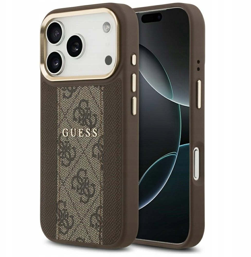 Guess Etui 4G Stripe MagSafe do iPhone 17 Pro brązowy