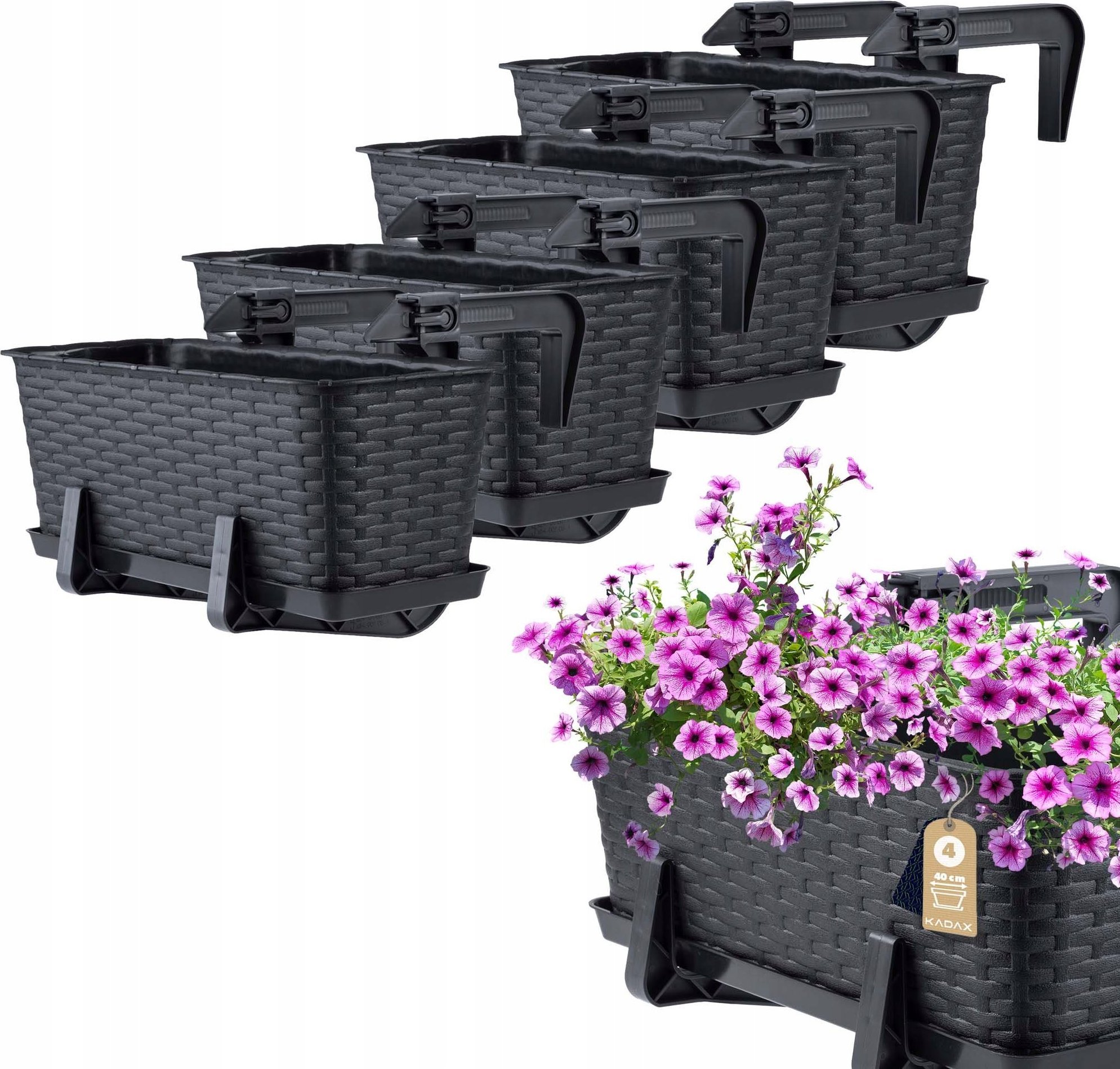 Kadax KADAX 4x Skrzynka Balkonowa Doniczka 40cm Uchwyty