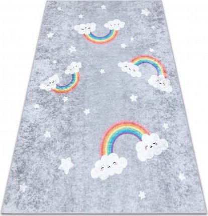 Dywany Łuszczów Dywan do prania JUNIOR 52063.801 Tęcza, chmurki dla dzieci, antypoślizgowy - szary, 160x220 cm