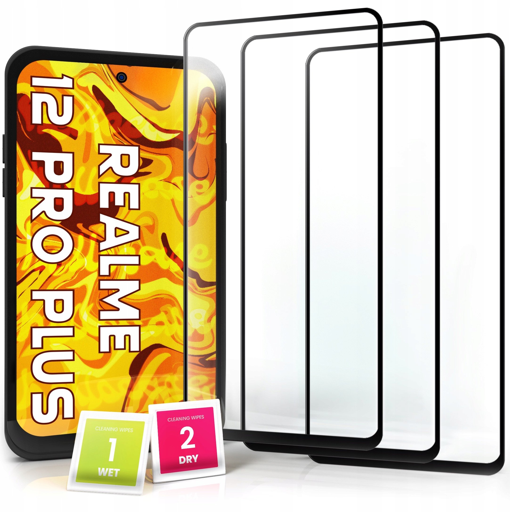 3-PAK Szkło Hartowane do Realme 12 Pro Plus (Pełne 5D, Curved, Zakrzywione)