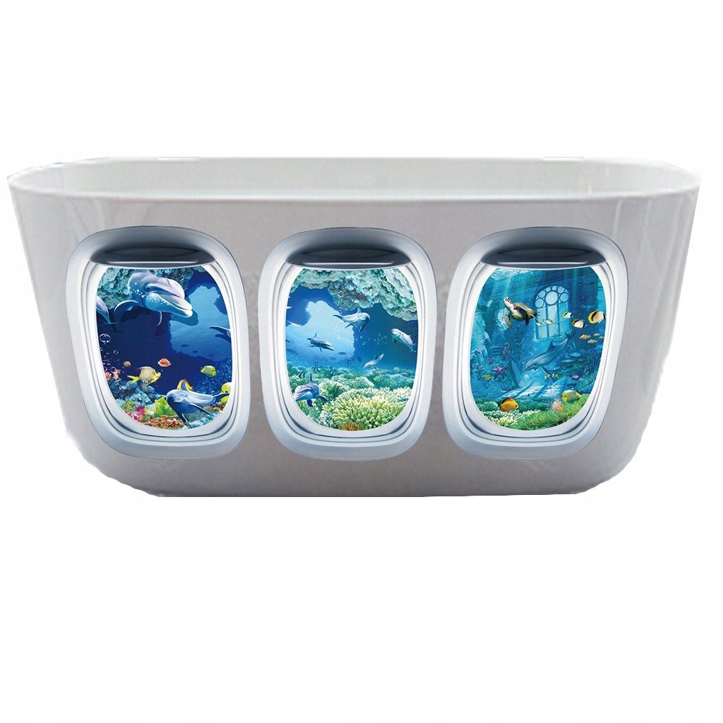 Naklejki na Wannę OZDOBNE Akwarium ŁAZIENKA Podwodny ŚWIAT OKNA 20x30cm 3x