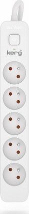 Kerg Przedłużacz KERG z wyłącznikiem-5 gniazd-biało-szary-5m-16A-H05VV-F-3x1,5mm2