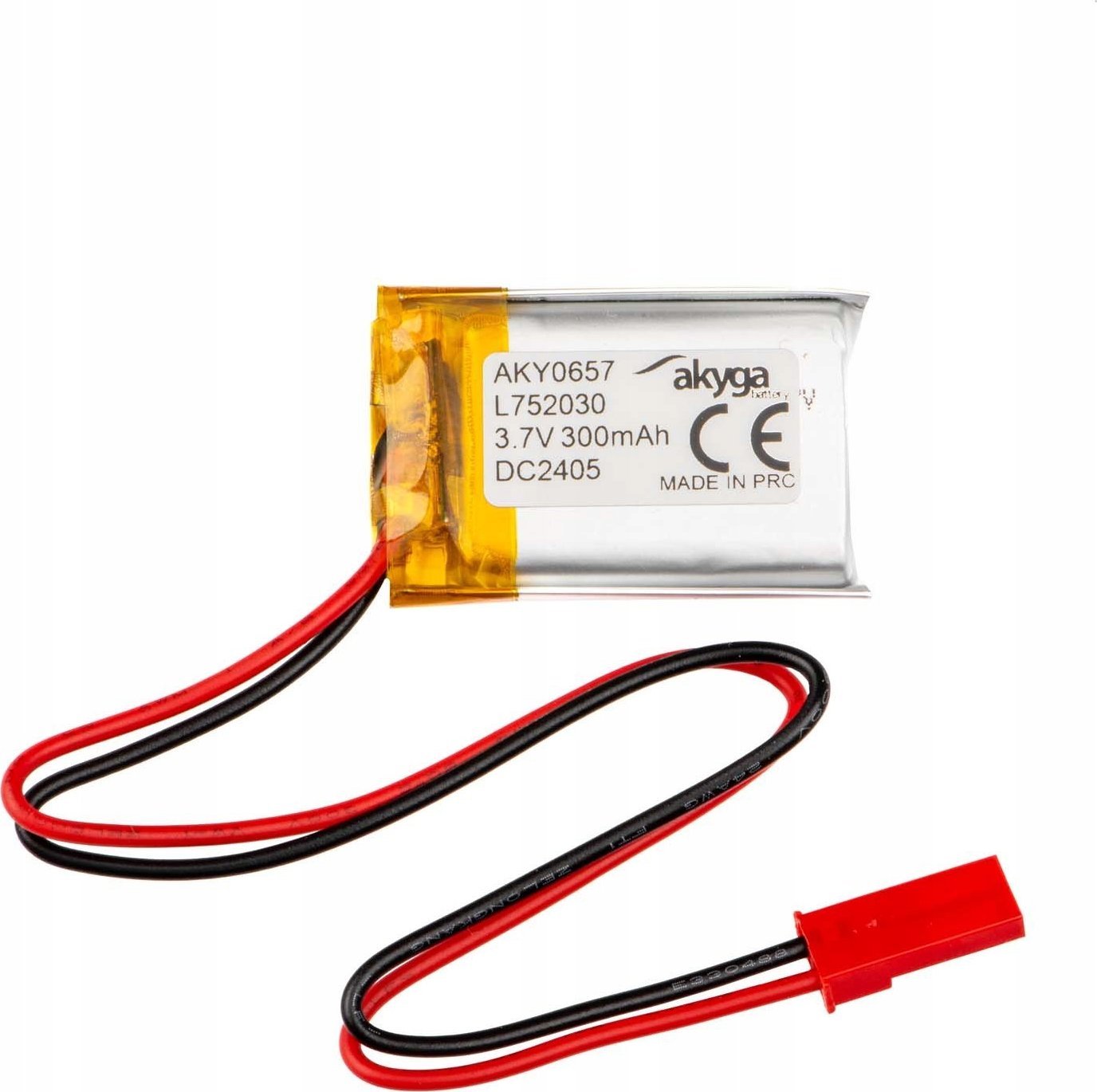 Akumulator Li-Po LP752030 Akyga AKY0657 3.7V / 300mAh PCM złącze JST 2-Pin 150mm