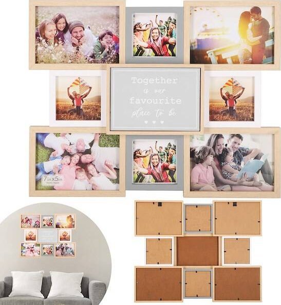 Ramka Springos Multiramka na zdjęcia 8 ramek kolaż na zdjęcia 13x18 cm, 10x10 cm brązowo-szara UNIWERSALNY