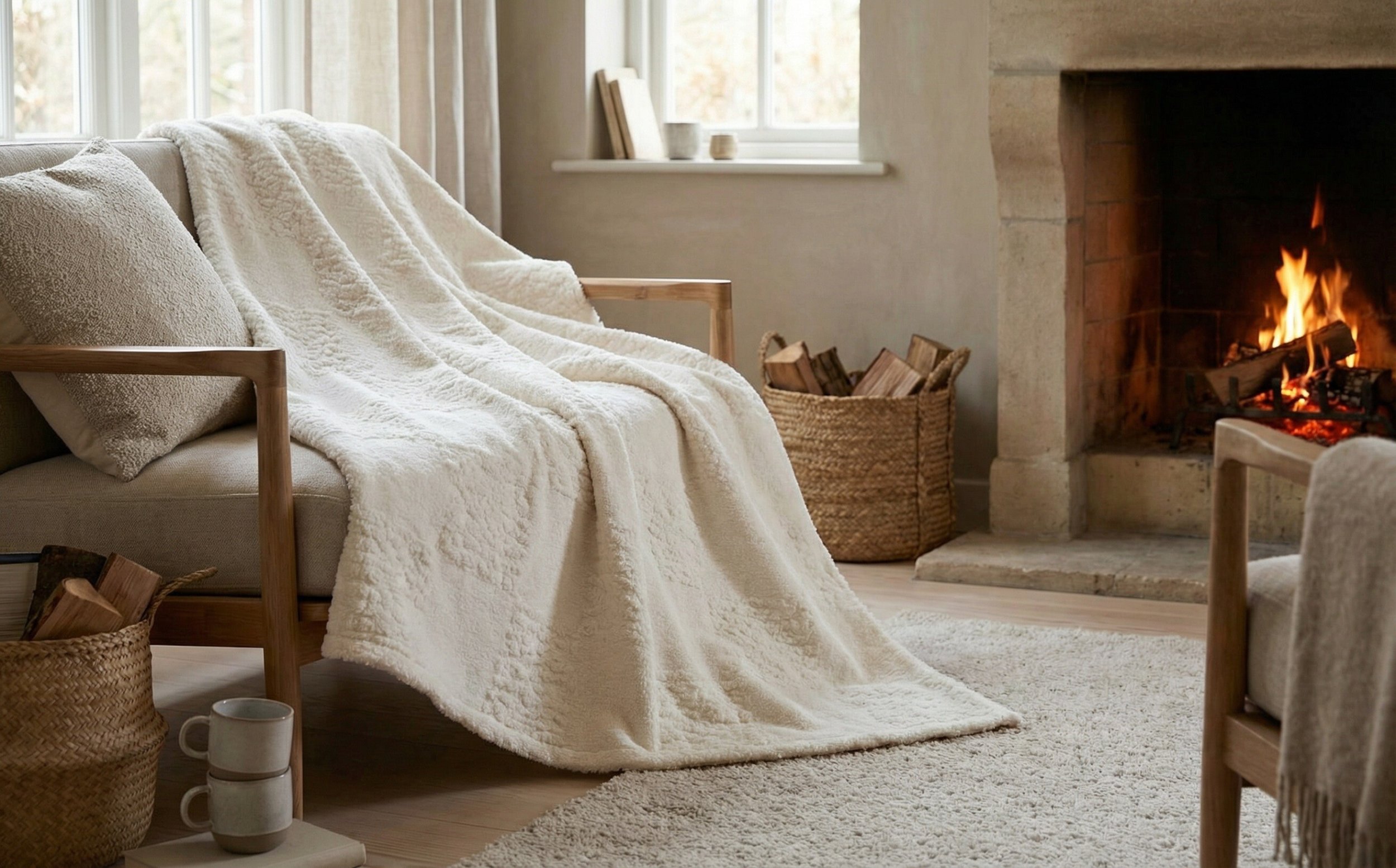 Koc wełniany 150x200 cm Teddy 03756050 offwhite