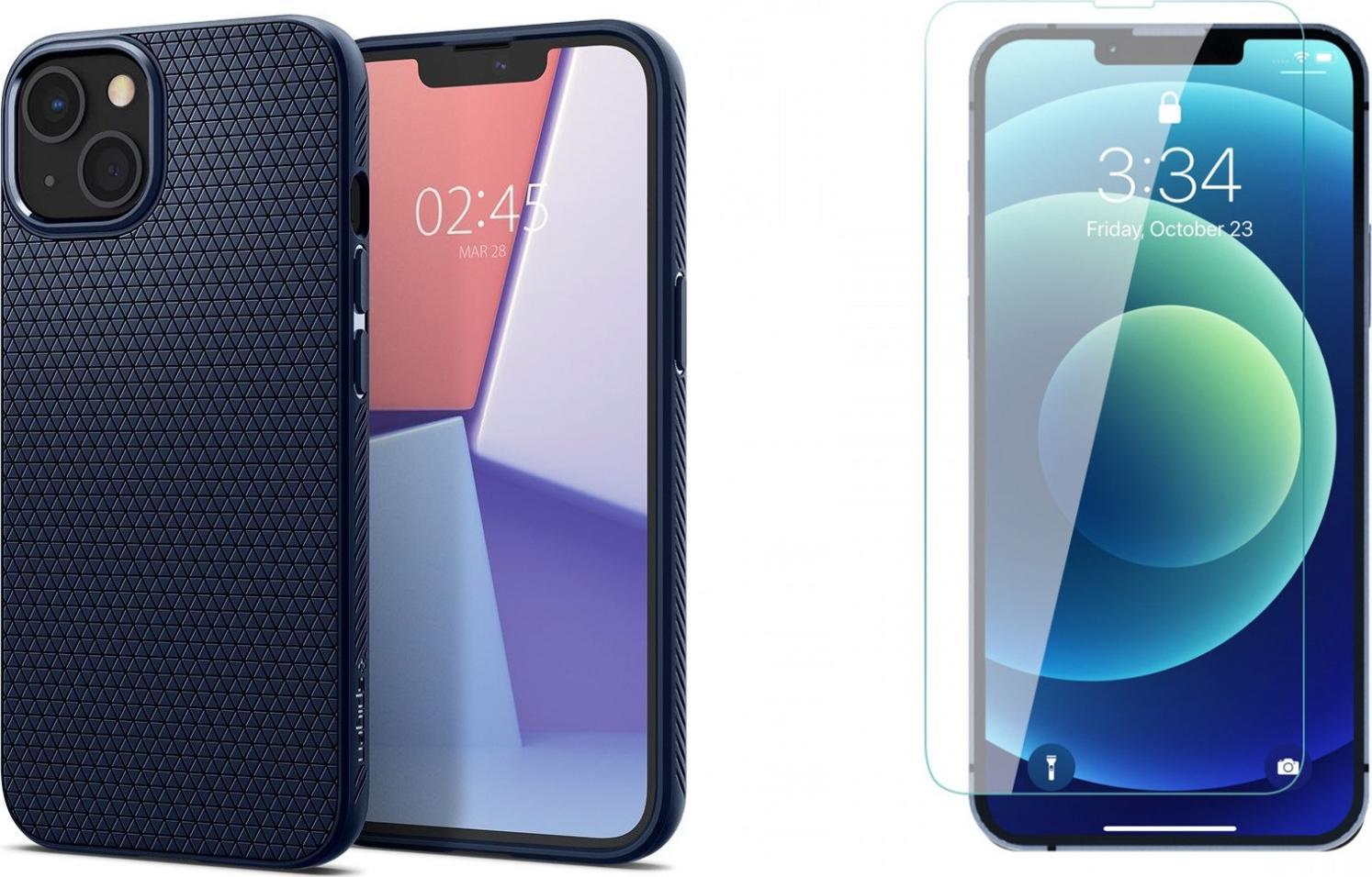 Braders Etui Spigen Liquid Air Navy Blue + Szkło Ochronne do iPhone 13