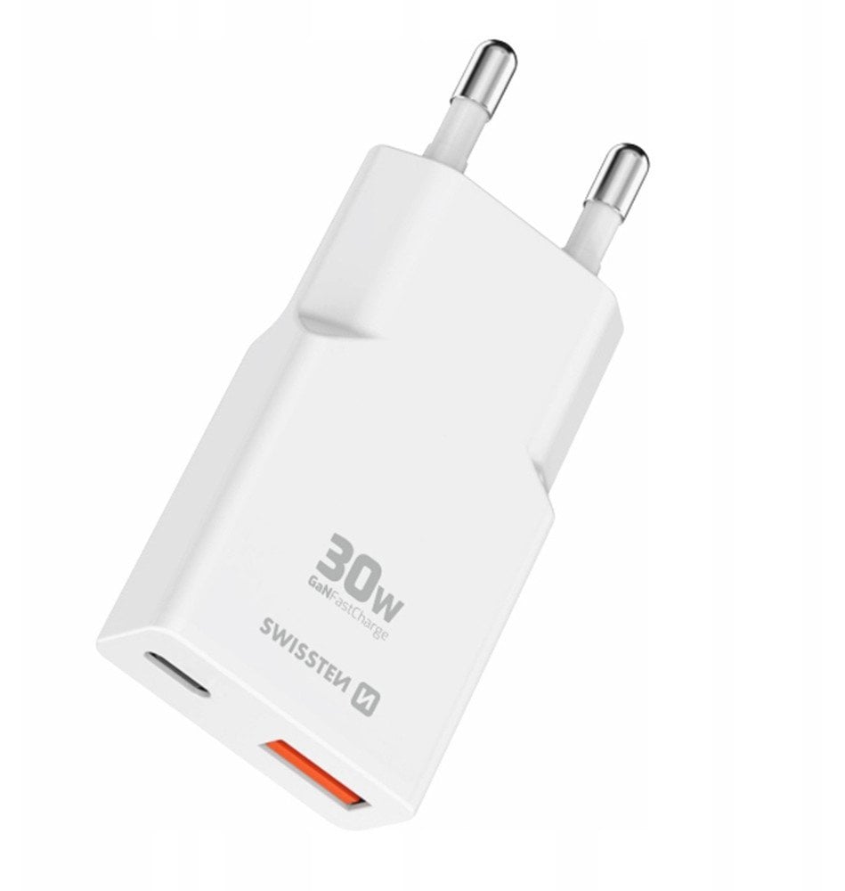 Swissten Slim Travel GaN USB-C / USB Charger 30W