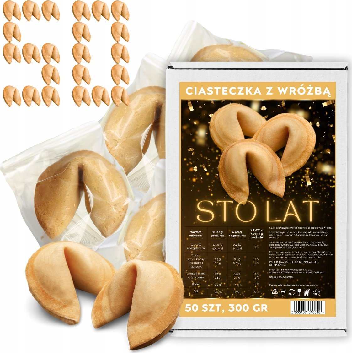 MagiaCiast Chińskie Ciasteczka szczęścia z Wróżbą Magia Przeznaczenie STO LAT 50 szt