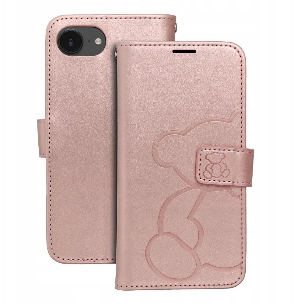 Kabura MEZZO Book do IPHONE 16e (SE 4 2025) teddy bear złoty róż