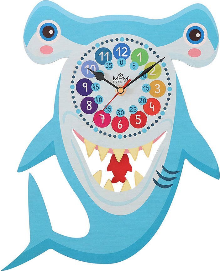 MPM Zegar ścienny dziecięcy rekin MPM E05.4468.A 26 x 55 cm