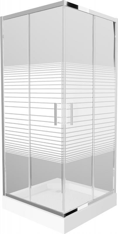 Mexen Mexen Rio kabina prysznicowa kwadratowa 90 x 90 cm, pasy, chrom + brodzik Rio, biały - 860-090-090-01-20-4510