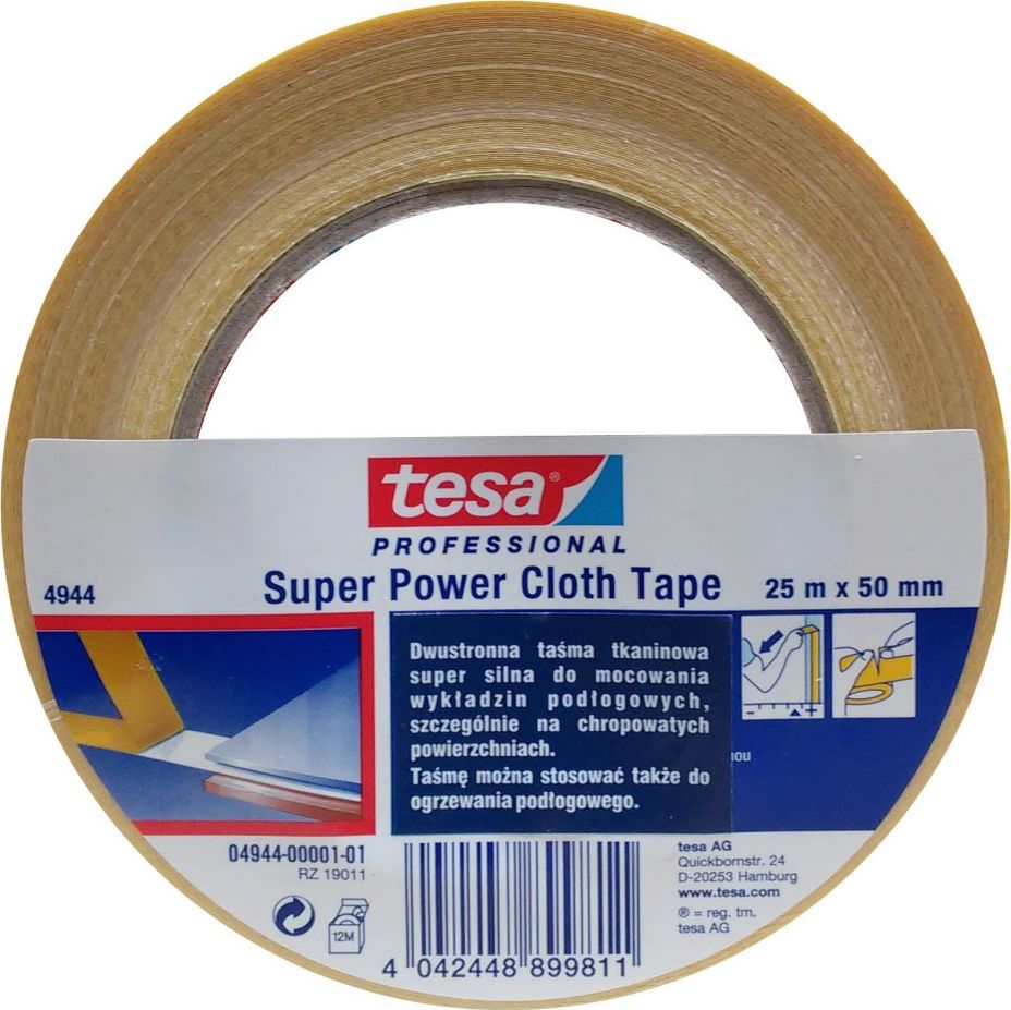 Tesa TAŚMA DWUSTRONNA DO WYKŁADZIN TKANINA 25M:50MM H0494401 TESA