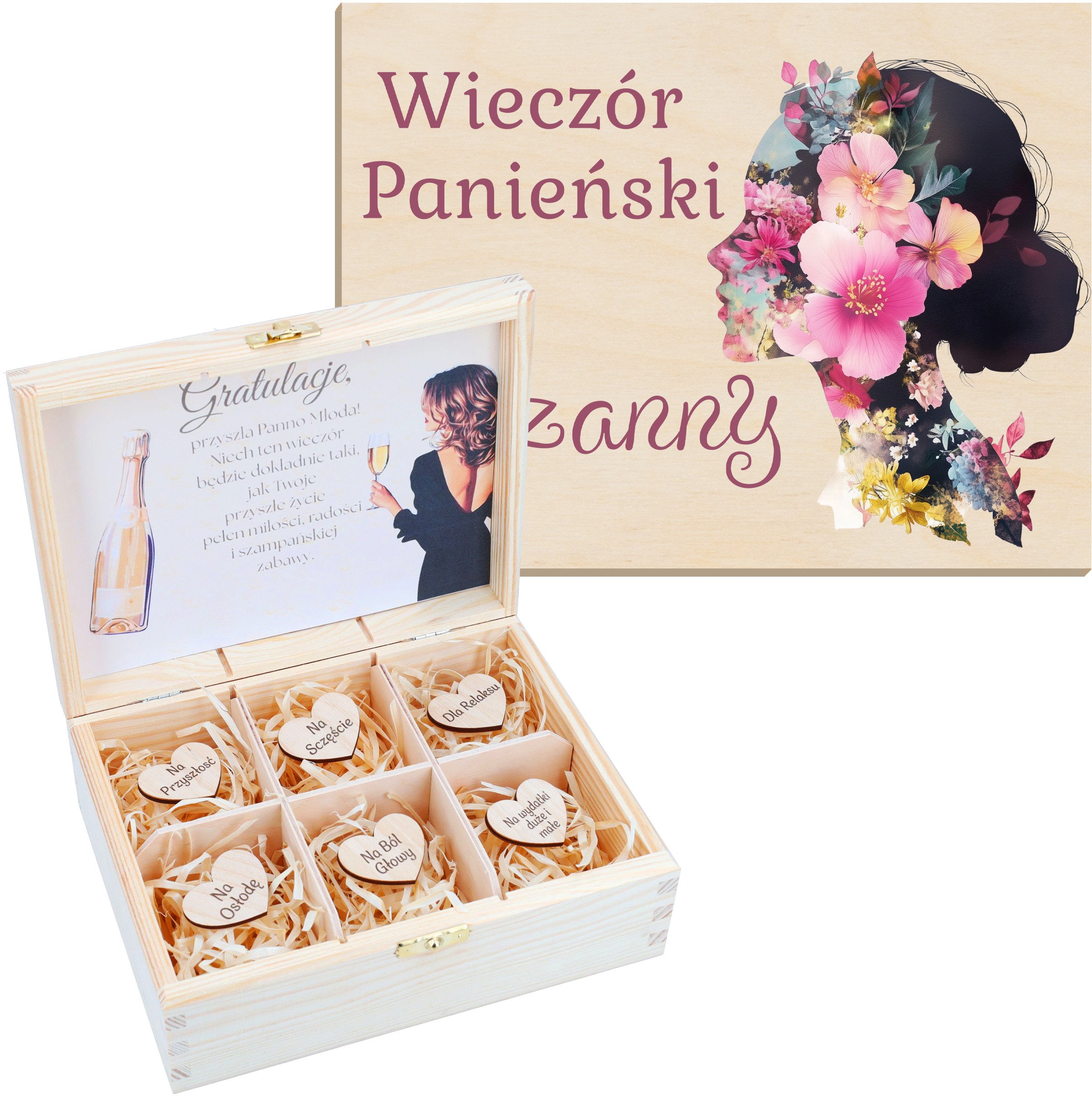 Pudełko z PERSONALIZACJĄ Wieczór Panieński Kobieta Głowa Kwiaty -